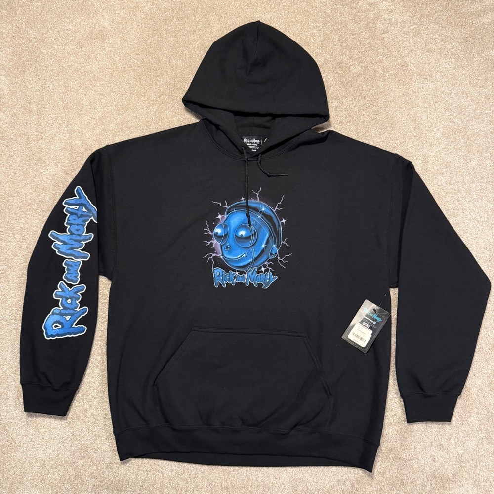 Goat Crew Rick and Morty Hoodie Mens XL Black Chrome Heads Graphic Culture Kings